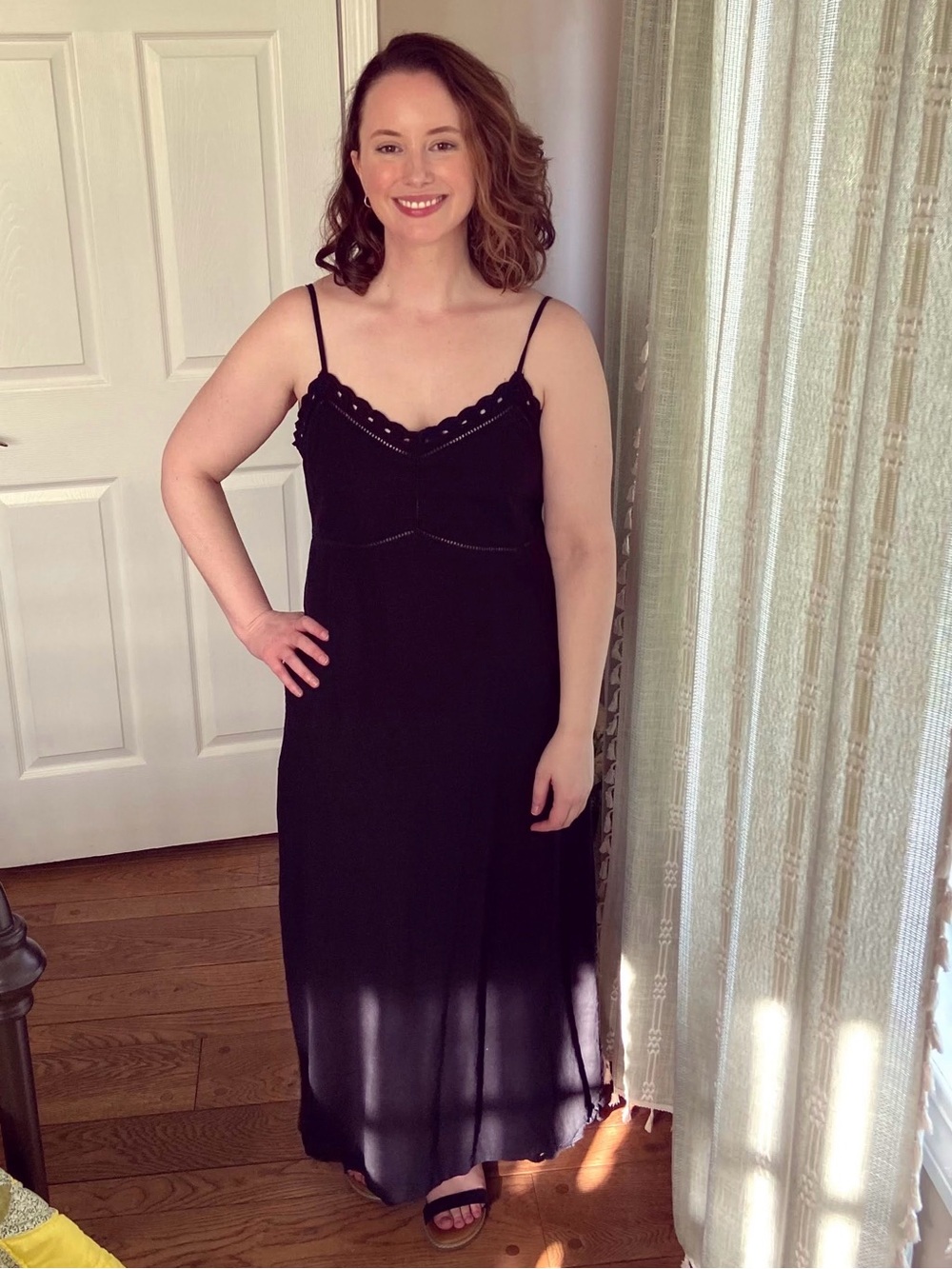 Old Navy Black Lace-Trim Slip Midi Dress